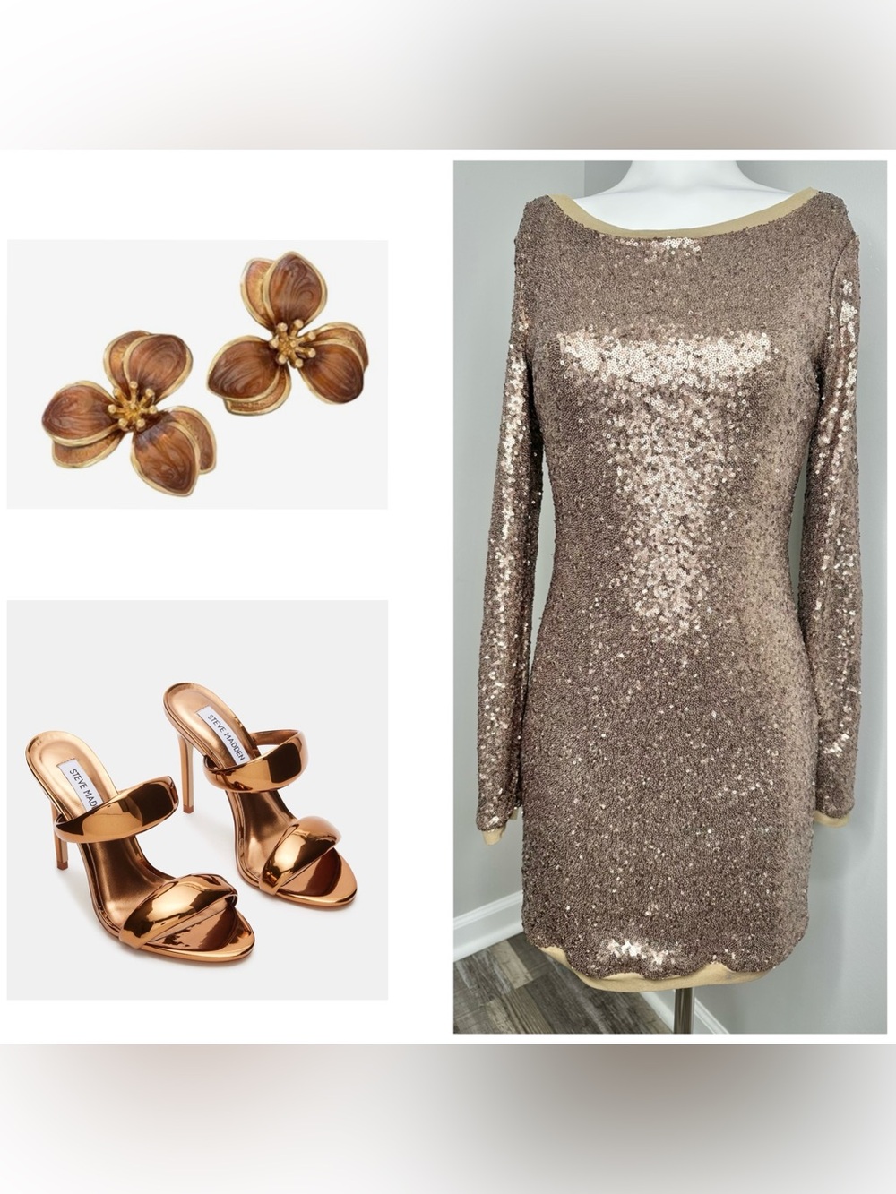 HYFVE HYFVE HYFVE Sequin Boatneck Long-Sleeve Cocktail Dress - Rose Gold-large